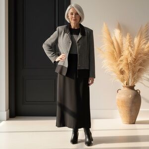 Vintage Positive Attitude Women’s Black Maxi Sleeveless Dress W/ Jacket Size 14